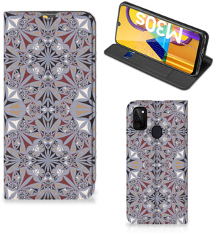 B2Ctelecom Flipcover Samsung Galaxy M21 Smart Cover Flower Tiles