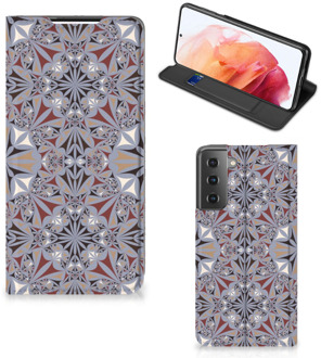 B2Ctelecom Flipcover Samsung Galaxy S21 Smart Cover Flower Tiles