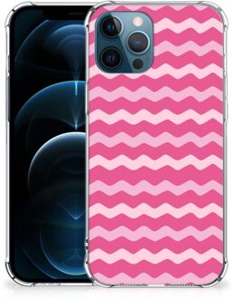 B2Ctelecom Foto hoesje iPhone 12 | 12 Pro Smartphone hoesje met doorzichtige rand Waves Pink