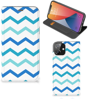 B2Ctelecom Foto hoesje iPhone 12 | iPhone 12 Pro Smart Cover Zigzag Blauw