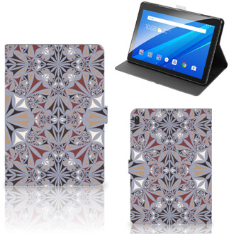 B2Ctelecom Foto Hoesje Lenovo Tab E10 Hoesje met Magneetsluiting Flower Tiles