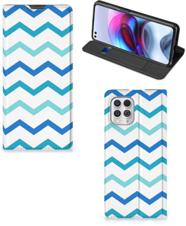 B2Ctelecom Foto hoesje Motorola Moto G100 Smart Cover Zigzag Blauw