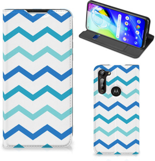 B2Ctelecom Foto hoesje Motorola Moto G8 Power Smart Cover Zigzag Blauw