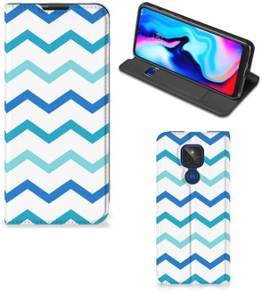 B2Ctelecom Foto hoesje Motorola Moto G9 Play Smart Cover Zigzag Blauw