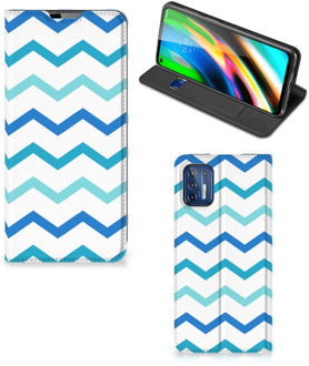 B2Ctelecom Foto hoesje Motorola Moto G9 Plus Smart Cover Zigzag Blauw