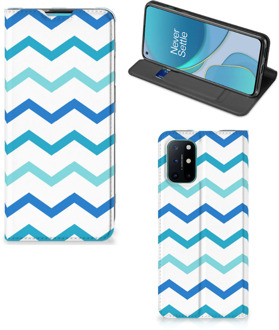 B2Ctelecom Foto hoesje OnePlus 8T Smart Cover Zigzag Blauw