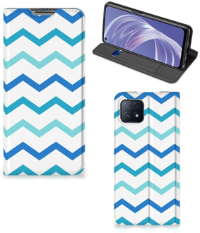 B2Ctelecom Foto hoesje OPPO A73 5G Smart Cover Zigzag Blauw