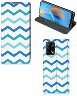 B2Ctelecom Foto hoesje OPPO A74 4G Smart Cover Zigzag Blauw