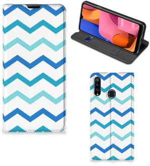 B2Ctelecom Foto hoesje Samsung Galaxy A20s Smart Cover Zigzag Blauw