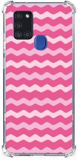 B2Ctelecom Foto hoesje Samsung Galaxy A21s Smartphone hoesje met doorzichtige rand Waves Pink