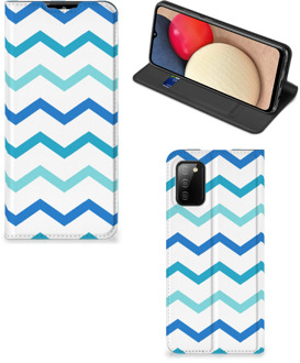 B2Ctelecom Foto hoesje Samsung Galaxy M02s | A02s Smart Cover Zigzag Blauw