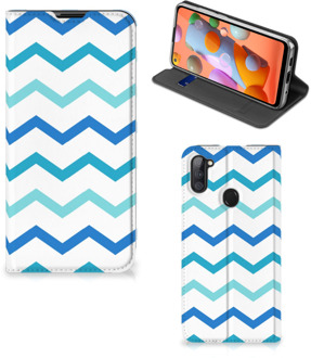 B2Ctelecom Foto hoesje Samsung Galaxy M11 | A11 Smart Cover Zigzag Blauw