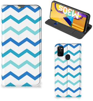 B2Ctelecom Foto hoesje Samsung Galaxy M21 Smart Cover Zigzag Blauw