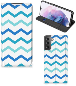 B2Ctelecom Foto hoesje Samsung Galaxy S21 Plus Smart Cover Zigzag Blauw