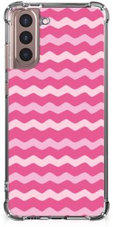 B2Ctelecom Foto hoesje Samsung Galaxy S21 Plus Smartphone hoesje met doorzichtige rand Waves Pink