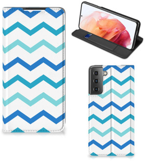 B2Ctelecom Foto hoesje Samsung Galaxy S21 Smart Cover Zigzag Blauw