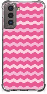 B2Ctelecom Foto hoesje Samsung Galaxy S21 Smartphone hoesje met doorzichtige rand Waves Pink