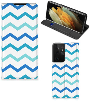 B2Ctelecom Foto hoesje Samsung Galaxy S21 Ultra Smart Cover Zigzag Blauw