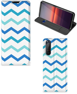 B2Ctelecom Foto hoesje Sony Xperia 5 II Smart Cover Zigzag Blauw