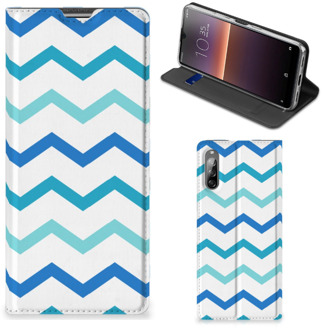 B2Ctelecom Foto hoesje Sony Xperia L4 Smart Cover Zigzag Blauw