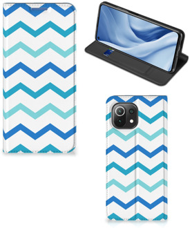 B2Ctelecom Foto hoesje Xiaomi Mi 11 Lite Smart Cover Zigzag Blauw