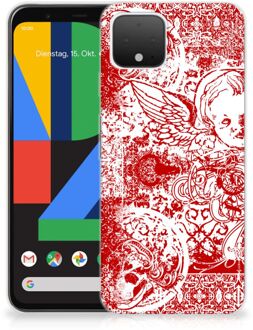 B2Ctelecom Google Pixel 4 Silicone Back Case Angel Skull Red