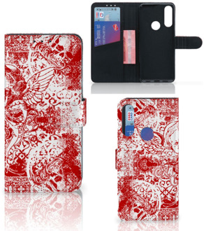 B2Ctelecom GSM Hoesje Alcatel 1S 2020 Book Style Case Angel Skull Red