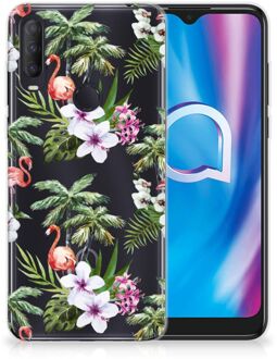 B2Ctelecom GSM Hoesje Alcatel 1S (2020) Doorzichtig Hoesje Flamingo Palms