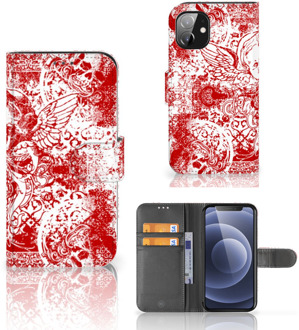 B2Ctelecom GSM Hoesje Apple iPhone 12 Mini Book Style Case Angel Skull Red