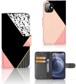 B2Ctelecom GSM Hoesje Apple iPhone 12 Mini Bookcase Black Pink Shapes