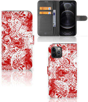 B2Ctelecom GSM Hoesje Apple iPhone 12 Pro Max Book Style Case Angel Skull Red