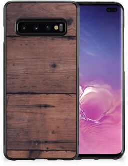 B2Ctelecom GSM Hoesje Customize Samsung Galaxy S10+ Leuk TPU Back Cover met Zwarte rand Old Wood