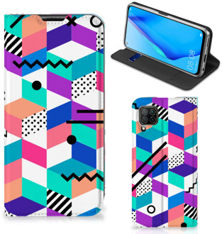 B2Ctelecom GSM Hoesje Gepersonaliseerd Cadeau Huawei P40 Lite Wallet Case Blokken Kleurrijke