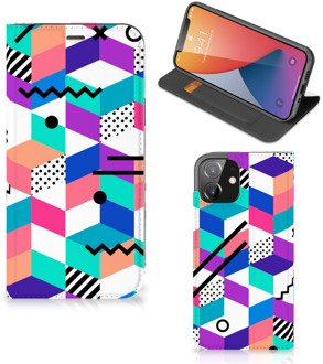 B2Ctelecom GSM Hoesje Gepersonaliseerd Cadeau iPhone 12 | iPhone 12 Pro Wallet Case Blokken Kleurrijke