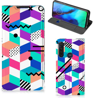 B2Ctelecom GSM Hoesje Gepersonaliseerd Cadeau Motorola Moto G Pro Wallet Case Blokken Kleurrijke