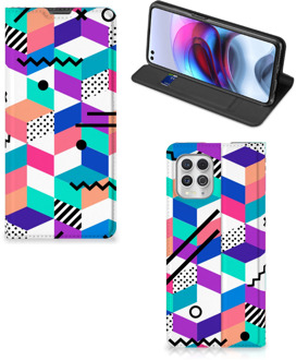 B2Ctelecom GSM Hoesje Gepersonaliseerd Cadeau Motorola Moto G100 Wallet Case Blokken Kleurrijke