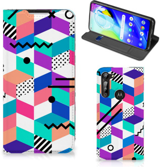 B2Ctelecom GSM Hoesje Gepersonaliseerd Cadeau Motorola Moto G8 Power Wallet Case Blokken Kleurrijke