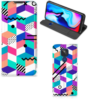 B2Ctelecom GSM Hoesje Gepersonaliseerd Cadeau Motorola Moto G9 Play Wallet Case Blokken Kleurrijke