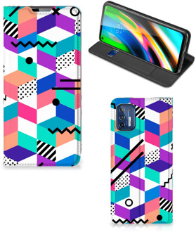 B2Ctelecom GSM Hoesje Gepersonaliseerd Cadeau Motorola Moto G9 Plus Wallet Case Blokken Kleurrijke