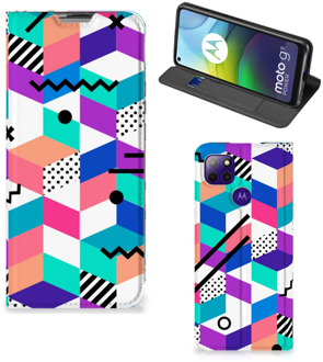 B2Ctelecom GSM Hoesje Gepersonaliseerd Cadeau Motorola Moto G9 Power Wallet Case Blokken Kleurrijke