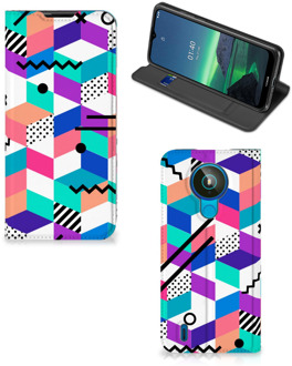 B2Ctelecom GSM Hoesje Gepersonaliseerd Cadeau Nokia 1.4 Wallet Case Blokken Kleurrijke