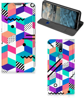 B2Ctelecom GSM Hoesje Gepersonaliseerd Cadeau Nokia 2.4 Wallet Case Blokken Kleurrijke