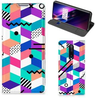 B2Ctelecom GSM Hoesje Gepersonaliseerd Cadeau OnePlus 8 Wallet Case Blokken Kleurrijke