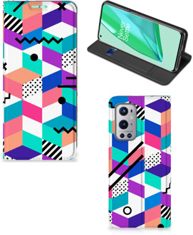 B2Ctelecom GSM Hoesje Gepersonaliseerd Cadeau OnePlus 9 Pro Wallet Case Blokken Kleurrijke