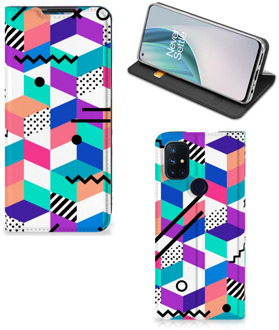 B2Ctelecom GSM Hoesje Gepersonaliseerd Cadeau OnePlus Nord N10 5G Wallet Case Blokken Kleurrijke