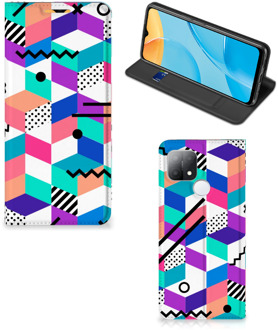 B2Ctelecom GSM Hoesje Gepersonaliseerd Cadeau OPPO A15 Wallet Case Blokken Kleurrijke