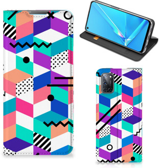 B2Ctelecom GSM Hoesje Gepersonaliseerd Cadeau OPPO A52 | A72 Wallet Case Blokken Kleurrijke