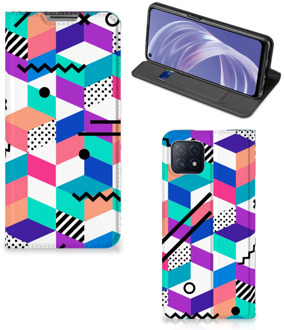 B2Ctelecom GSM Hoesje Gepersonaliseerd Cadeau OPPO A73 5G Wallet Case Blokken Kleurrijke