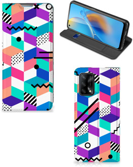 B2Ctelecom GSM Hoesje Gepersonaliseerd Cadeau OPPO A74 4G Wallet Case Blokken Kleurrijke