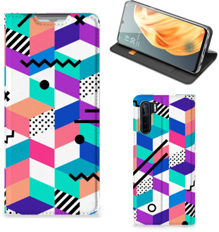 B2Ctelecom GSM Hoesje Gepersonaliseerd Cadeau OPPO Reno3 | A91 Wallet Case Blokken Kleurrijke